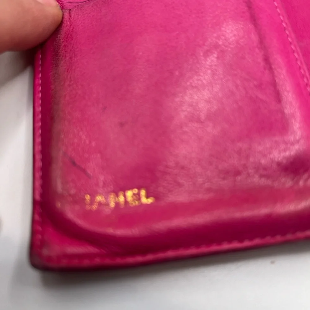 Chanel Pink Caviar Leather Wallet with Iconic CC Logo